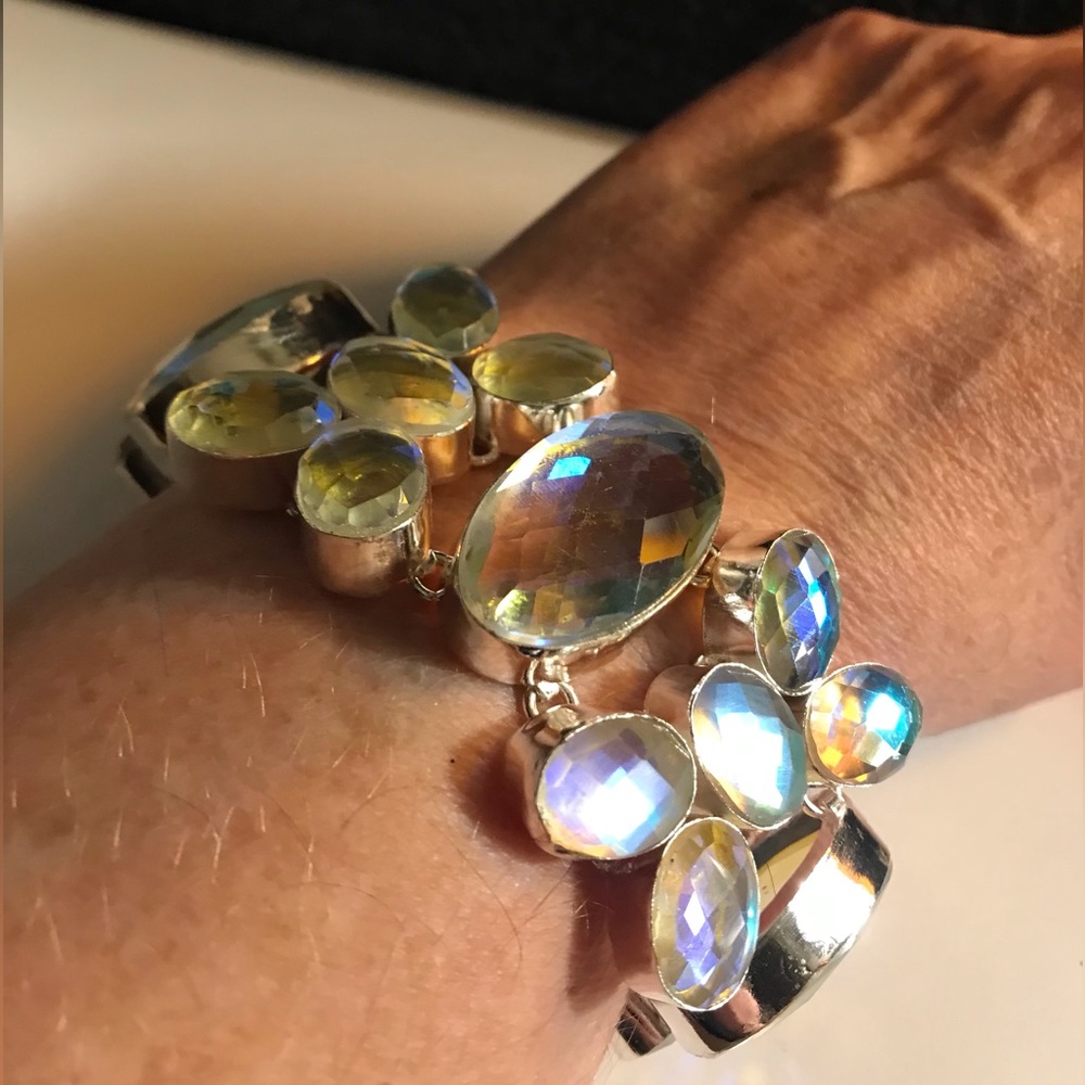 Rainbow Fire Topaz Stamped 925 Sterling Silver Bracelet